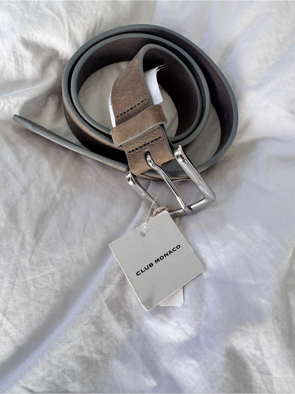 Club Monaco NEW gray leather women’s belt silver size 34 with tags $68 retail